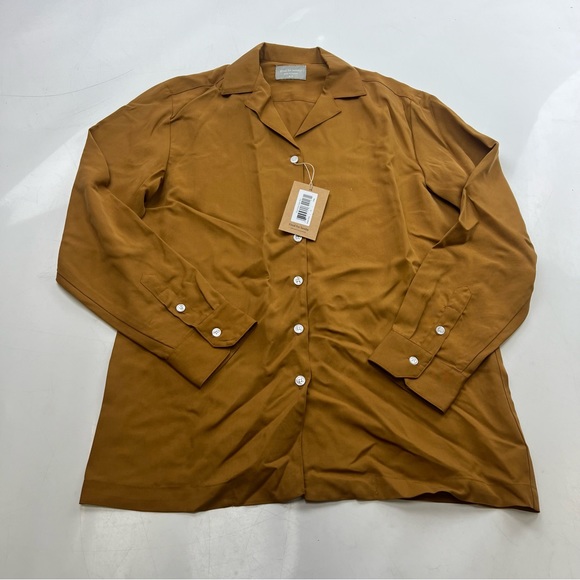 Good for Sunday women’s toffee Tencel Notch Collar Shirt M NWT slate blue L43-16 - Picture 2 of 7
